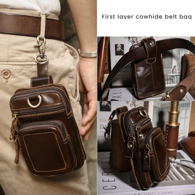 6386 Men Retro Cowhide Multifunctional Sports Belt Waist Bag(Coffee)