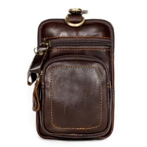 6386 Men Retro Cowhide Multifunctional Sports Belt Waist Bag(Coffee)