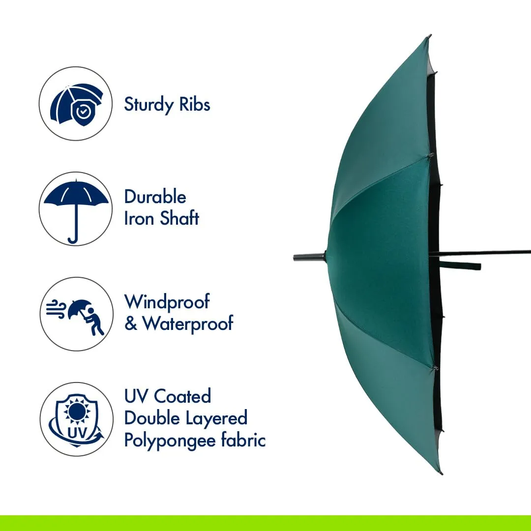 ABSORBIA 8K Straight and Stick Umbrella for rain, Windproof, Waterproof and UV proof black Coated | Open Diameter 105cm Double Layer Umbrella With Cover|Dark Green|…