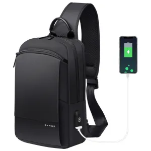 Bange BG-77112 Men Oxford Cloth Waterproof Crossbody Chest Bag with USB Port, Size: 30 x 19 x 13cm (Black)