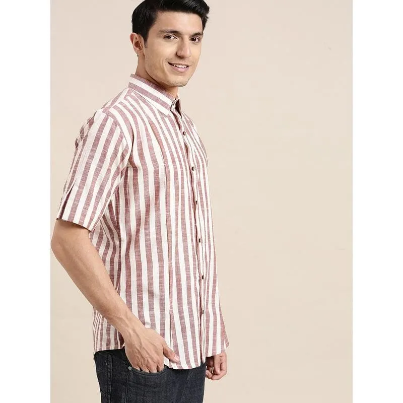 Brown & White Striped Men Shirt