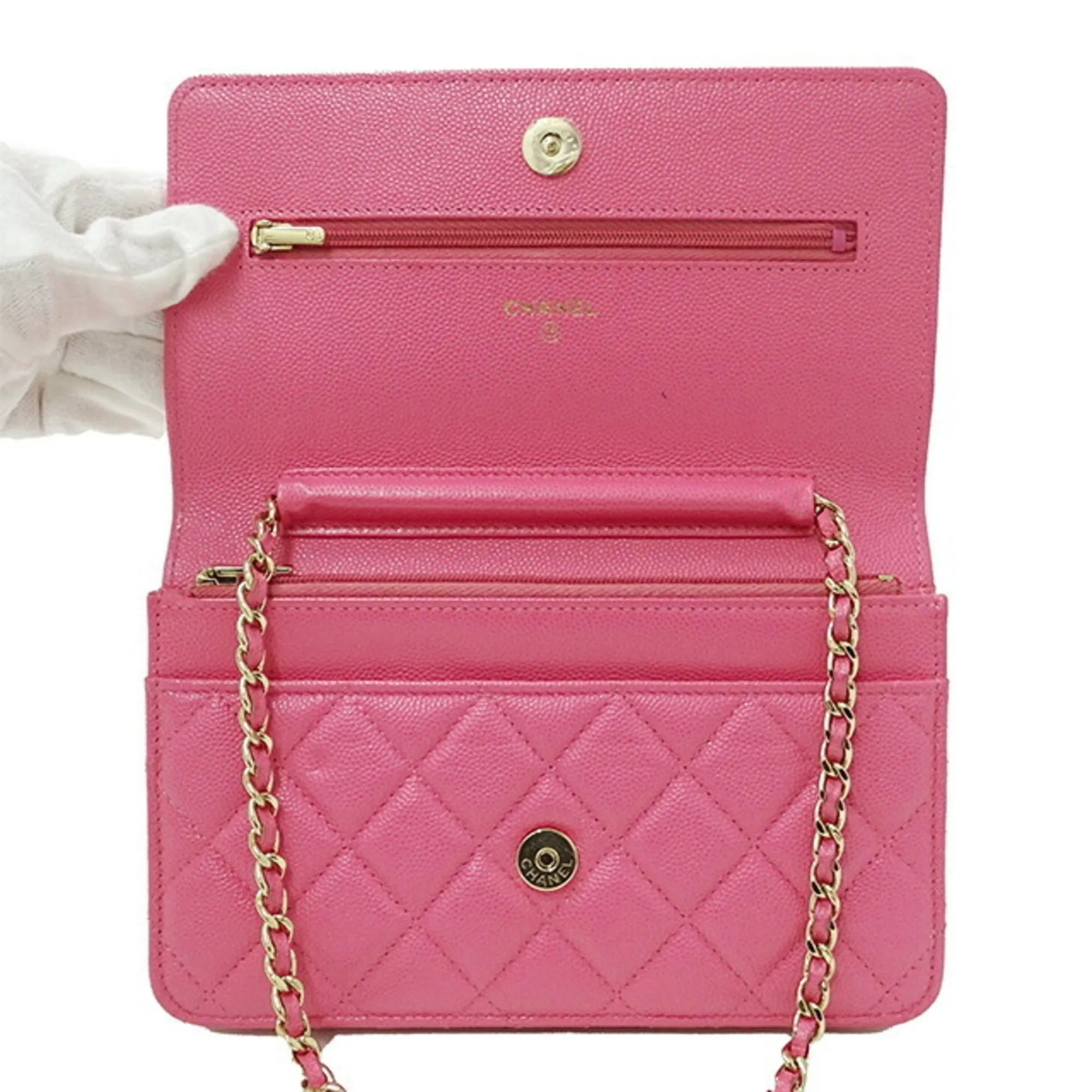 CHANEL Bag Matelasse Women's Shoulder Caviar Skin Chain Pink