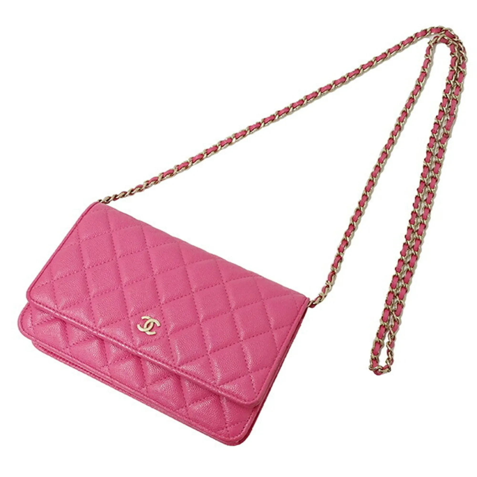 CHANEL Bag Matelasse Women's Shoulder Caviar Skin Chain Pink