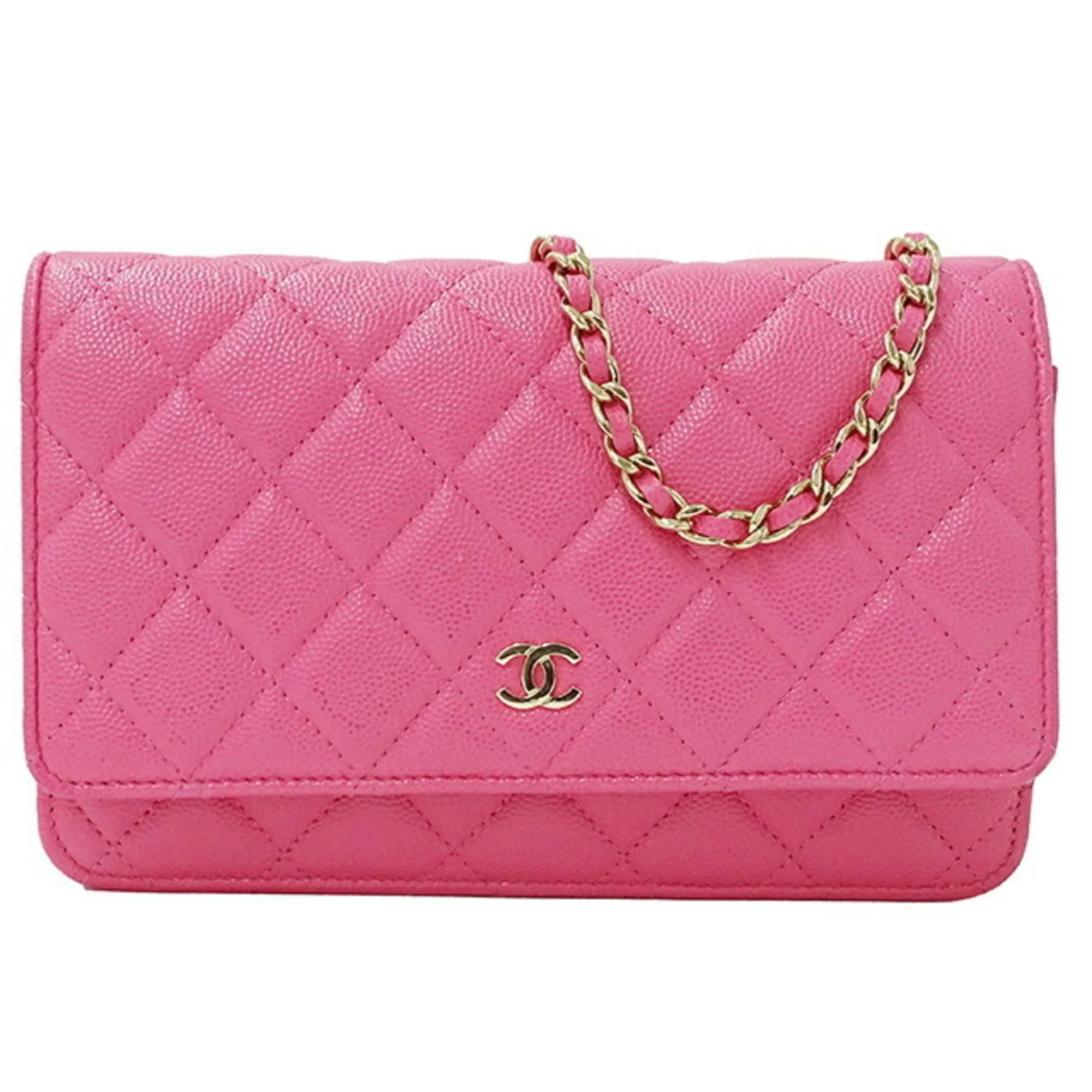 CHANEL Bag Matelasse Women's Shoulder Caviar Skin Chain Pink