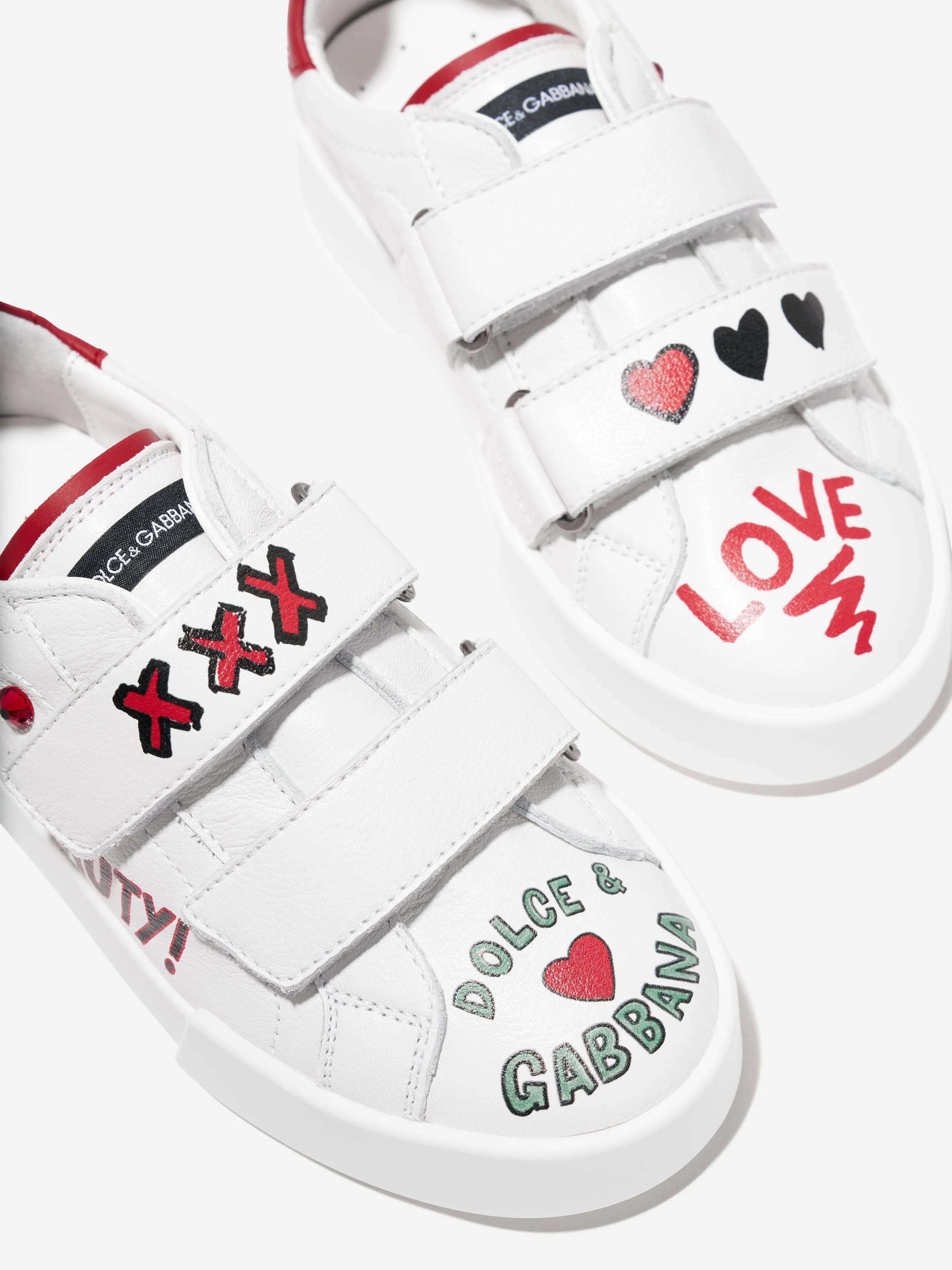 Dolce & Gabbana Girls Leather Velcro Strap Trainers in White