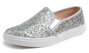 Feversole Women's Glitter Multi Silver Slip On Sneaker Casual Flat Loafers