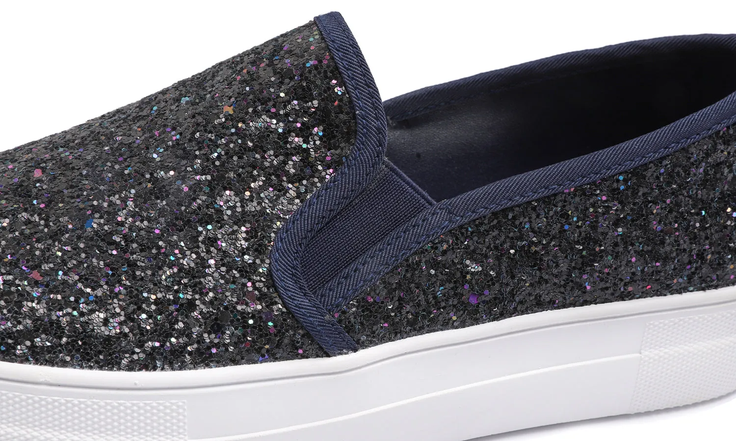 Feversole Women's Glitter Navy Platform Slip On Sneaker Casual Flat Loafers