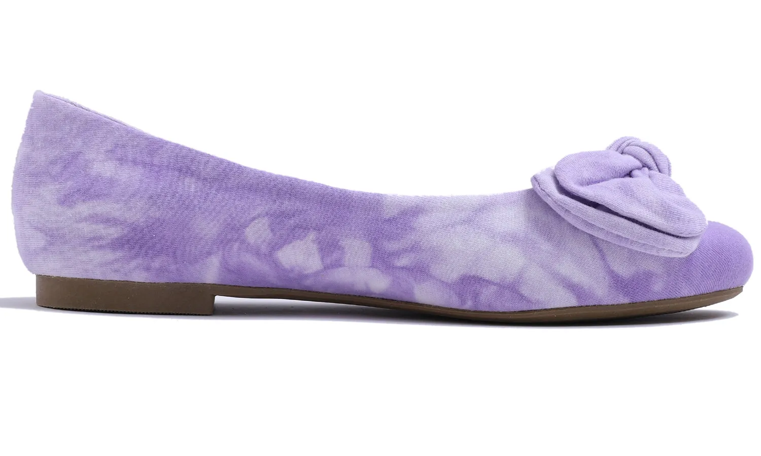 Feversole Women's Round Toe Cute Bow Trim Ballet Flats Tie Dye Lavender Purple