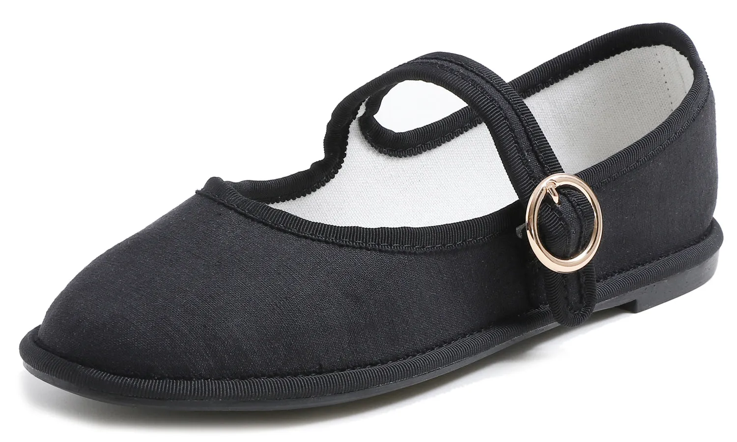 Feversole Women's Soft Breathable Mary Jane Memory Foam Cushioned Comfort Round Toe Metal Buckle Flats Walking Shoes Black Canvas