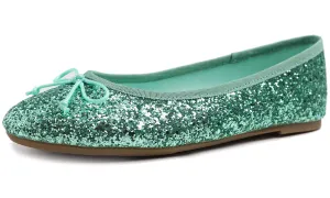 Feversole Women's Sparkle Memory Foam Cushioned Colorful Shiny Ballet Flats Glitter Jade Green