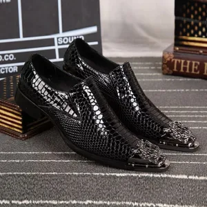 Genuine Leather Dragon Head Pointed Snake Embossed Men Dress Shoes