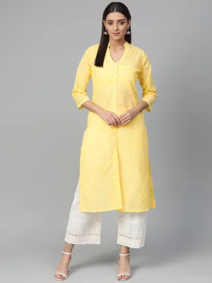 Jashvi Women Yellow Chikankari Embroidered Semi-Sheer Straight Kurta