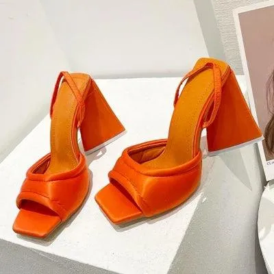 Kim - Satin Peep Toe Mule with Sculpted Block Heel