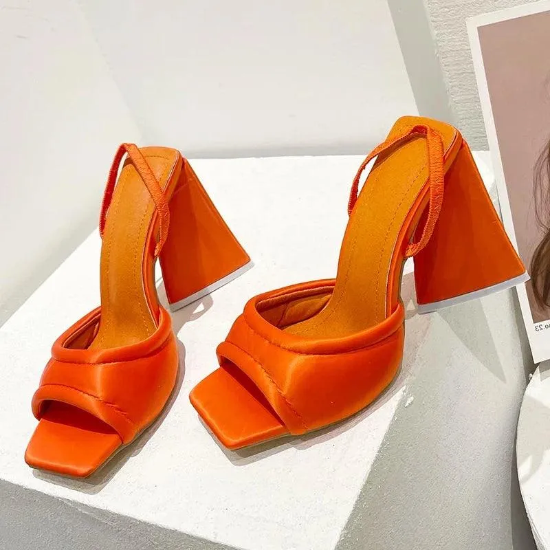 Kim - Satin Peep Toe Mule with Sculpted Block Heel