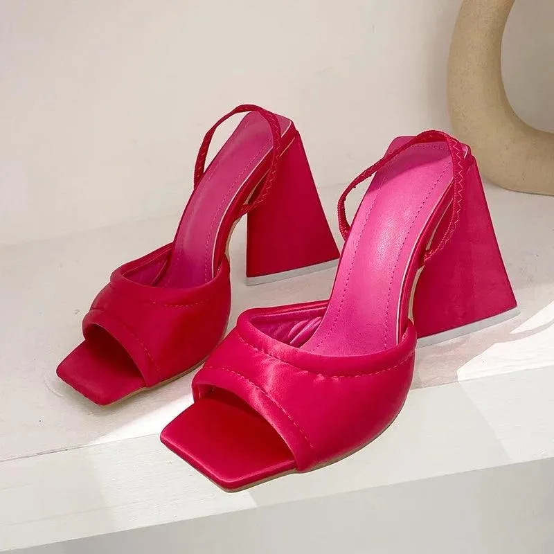 Kim - Satin Peep Toe Mule with Sculpted Block Heel