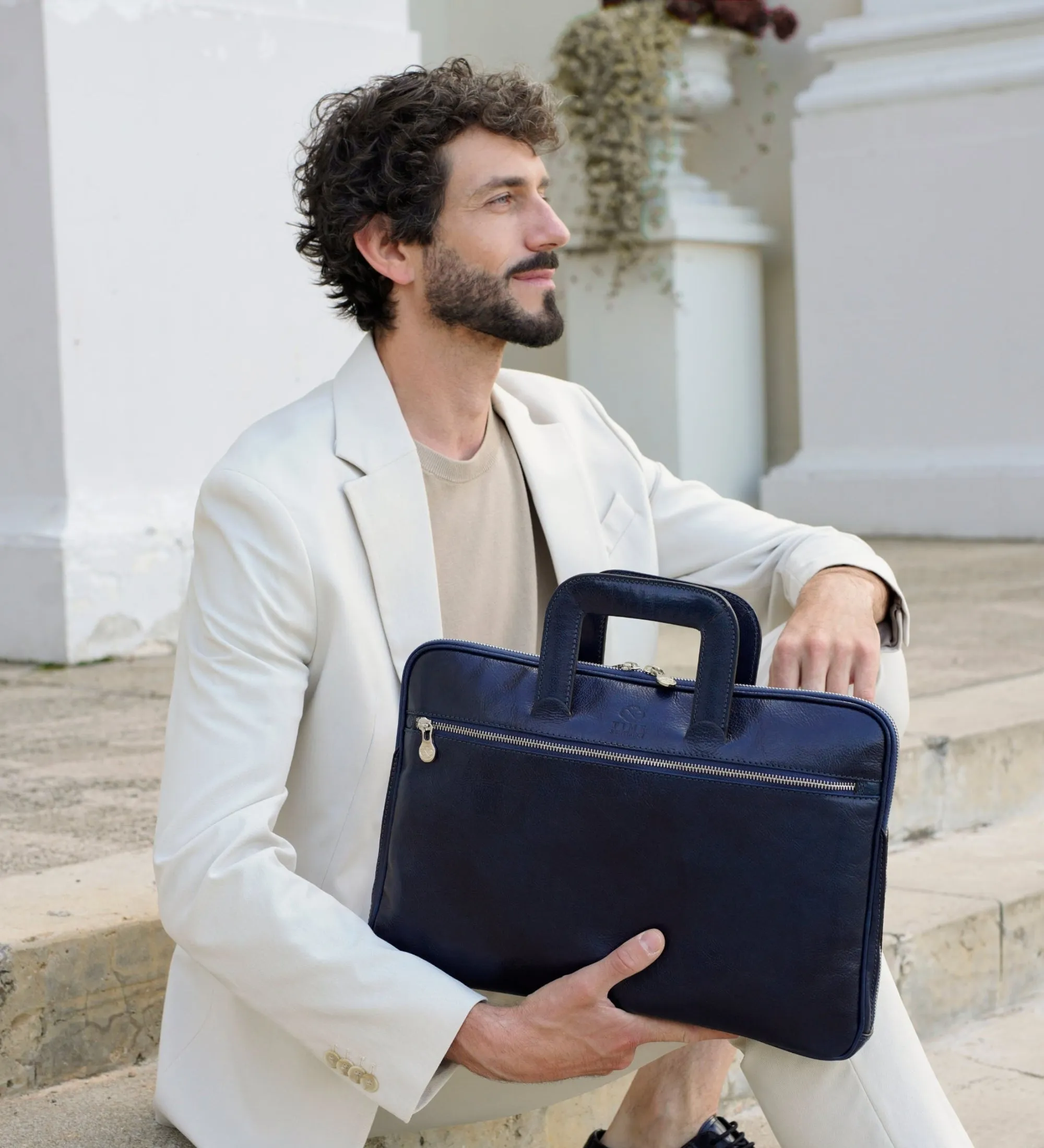 Leather Briefcase Laptop Bag - Brave New World