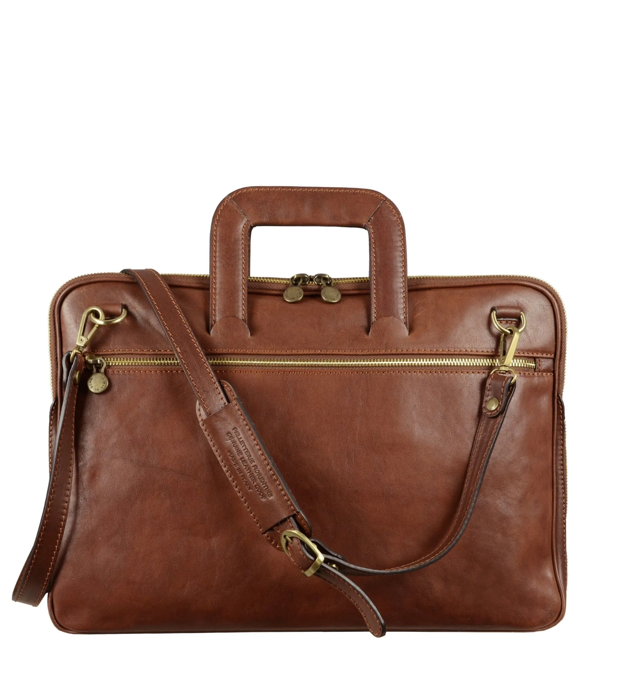 Leather Briefcase Laptop Bag - Brave New World