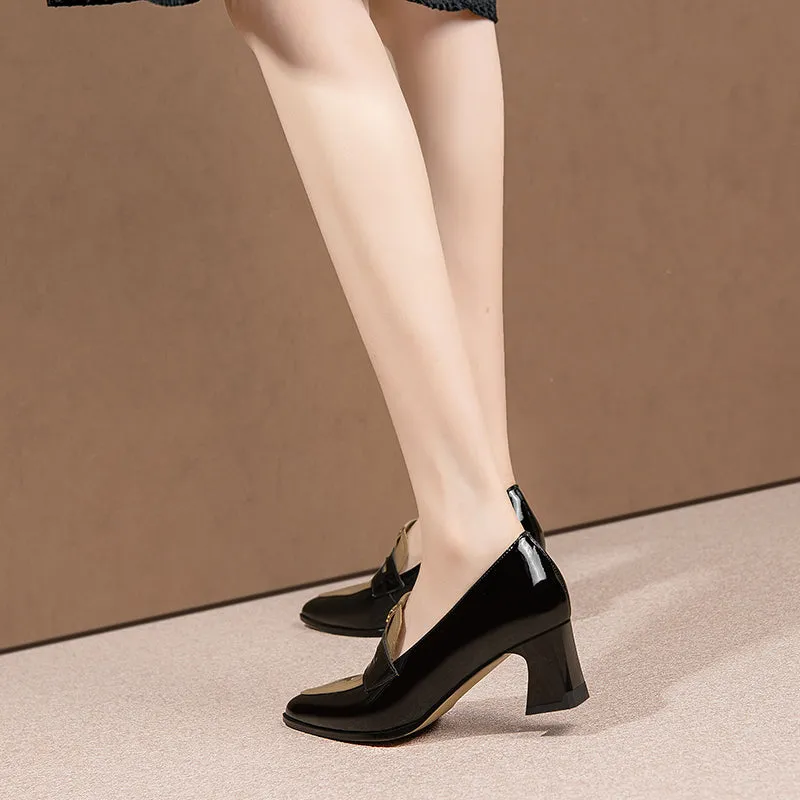 LuxeLeather Pointed Toe Square Heel Slip-On Heels