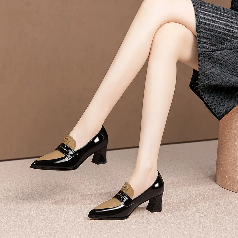 LuxeLeather Pointed Toe Square Heel Slip-On Heels