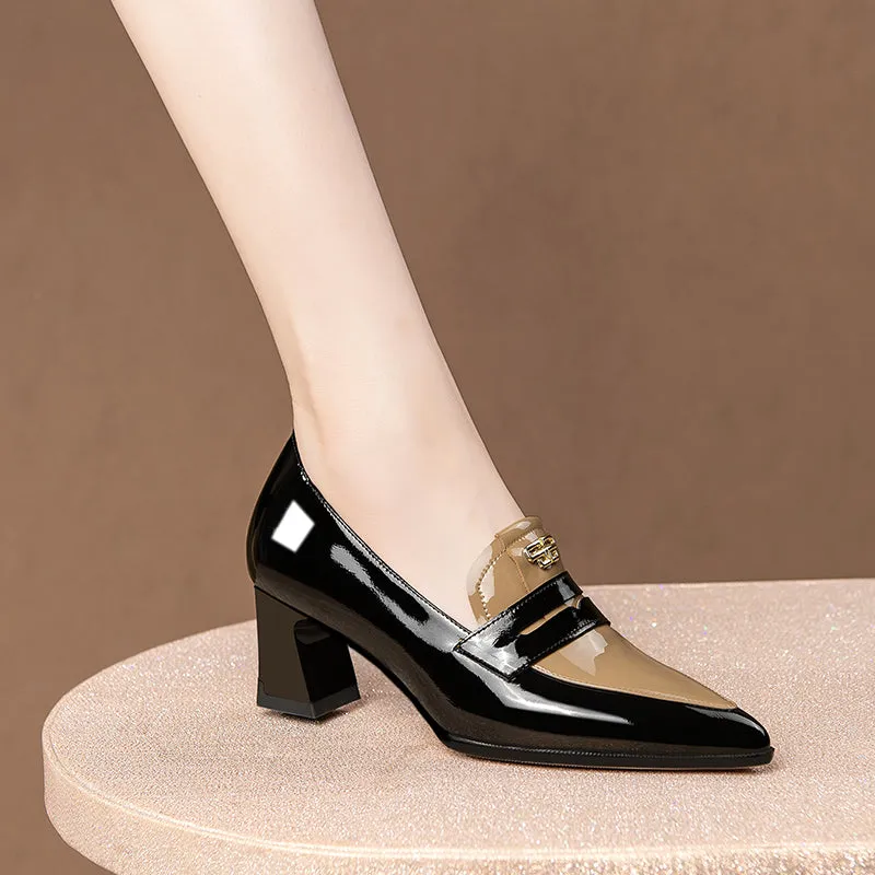 LuxeLeather Pointed Toe Square Heel Slip-On Heels