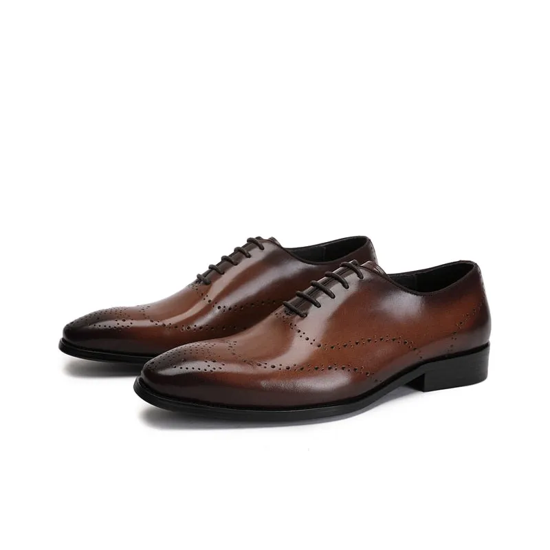 LuxeWing Exotic Cow Leather Brogue Shoes