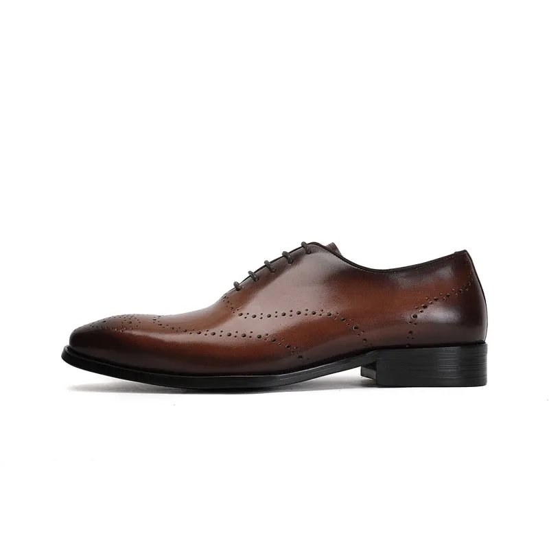 LuxeWing Exotic Cow Leather Brogue Shoes