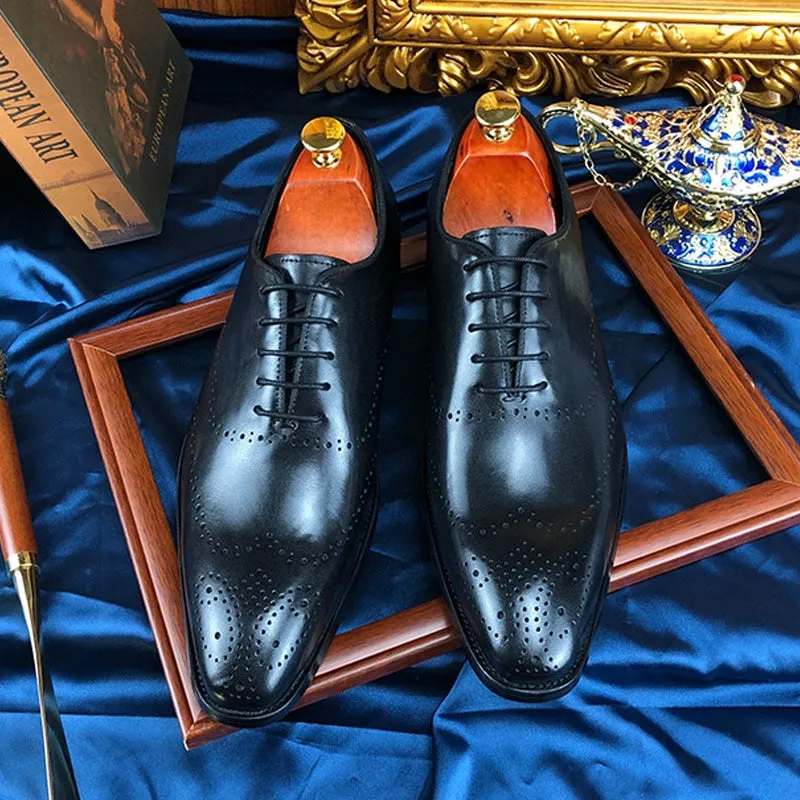 LuxeWing Exotic Cow Leather Brogue Shoes