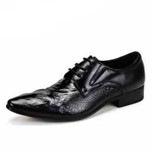 Luxury CrocLeather Pointed Toe Brogue Dress Shoes