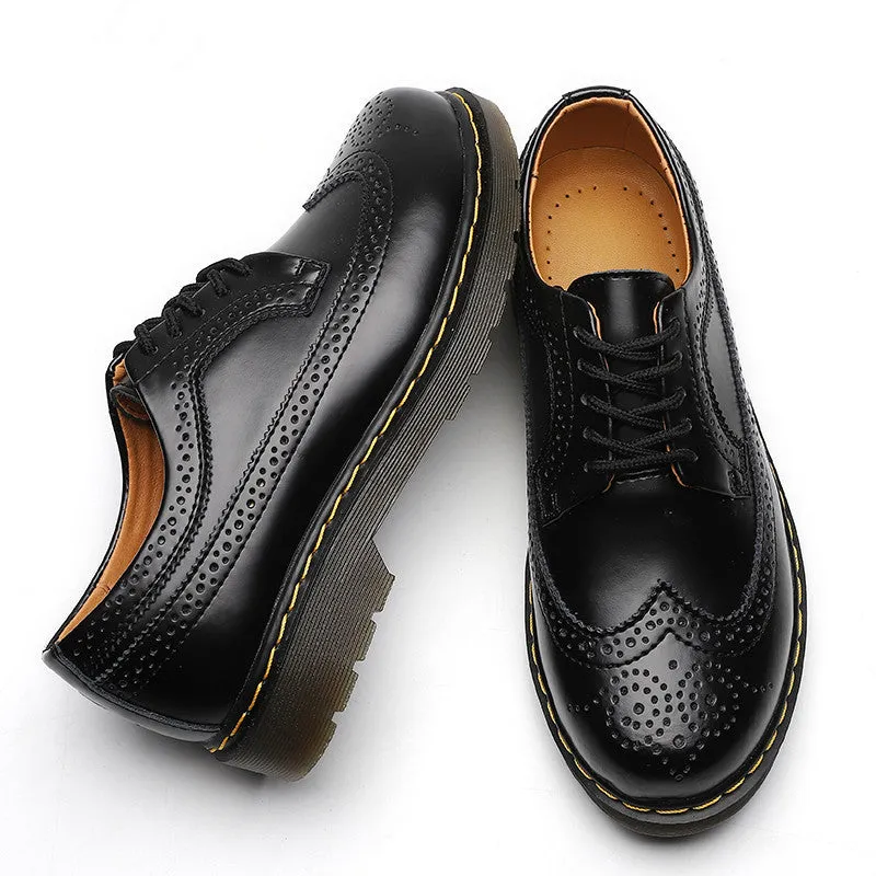 Martin Shoes Women's Low-cut Genuine Leather 5-hole Brogue Men's And Women's Round Head Couple's Lace-up Shoes