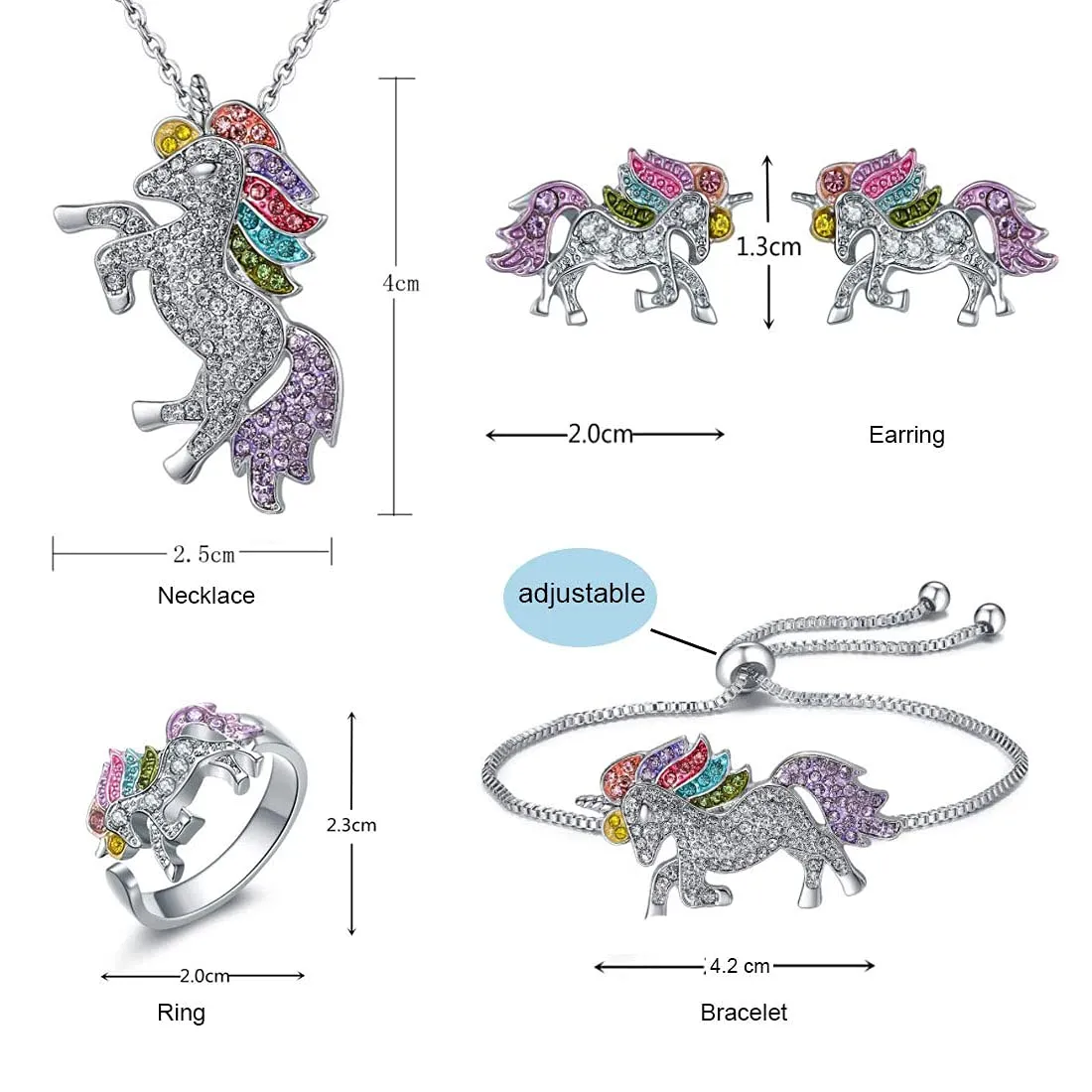 Melbees by Yellow Chimes Unicorn Jewellery Set for Girls Rainbow Crystal Unicorn Pendant Bracelet Earrings Ring Set Kids Jewellery Set for Girls.
