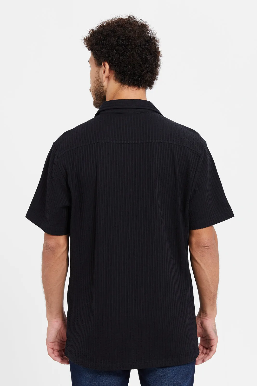 Men Black Plain Shirt