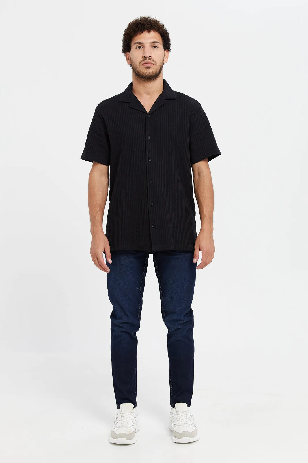 Men Black Plain Shirt