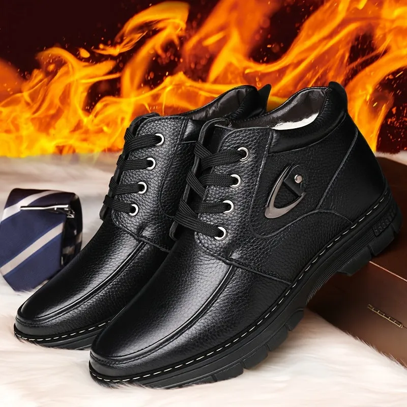 Men's Insulated Leather Boots - Warm, Comfortable Lace-Up Walking Shoes for Everyday Casual Wear