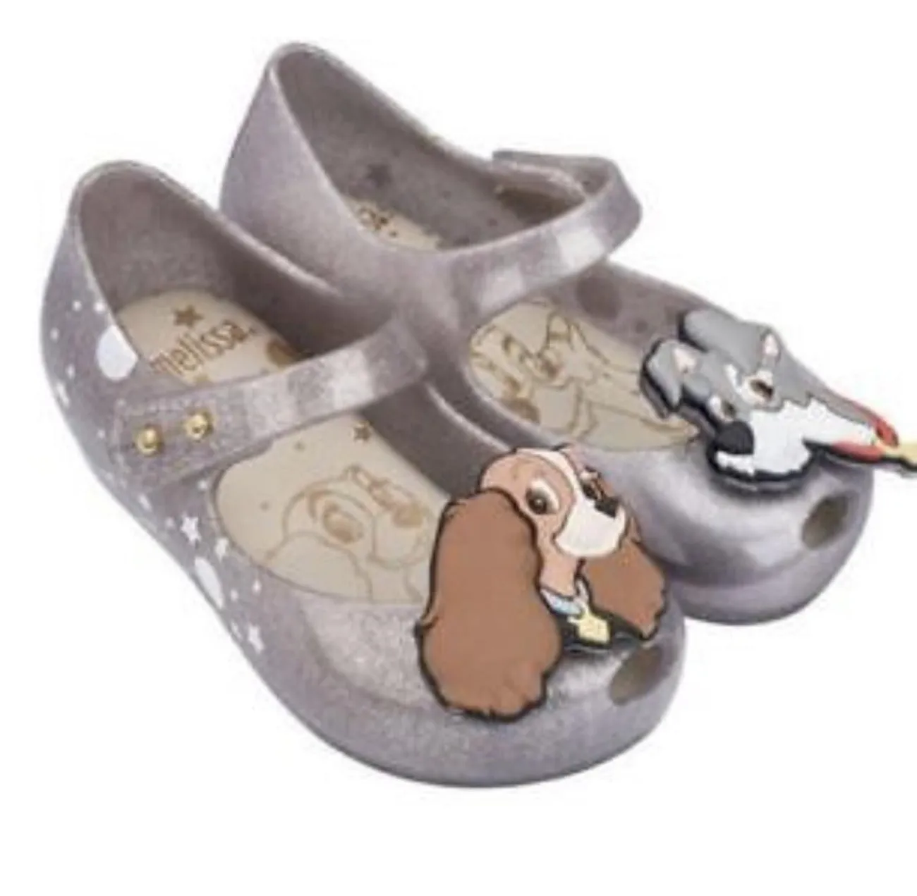 Mini Melissa Girls Disney Silver Glitter Lady And The Tramp Shoes