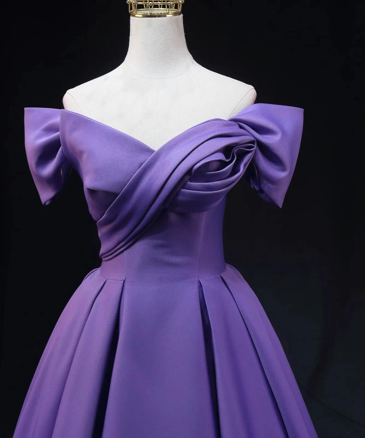 Purple Satin Simple Off Shoulder Evening Dress, Purple Long Prom Dress