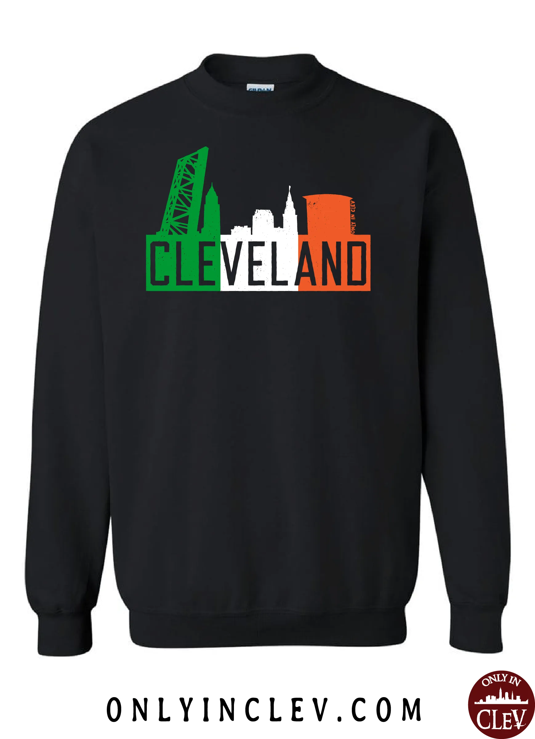 "Cleveland Irish Flats Skyline" design on Black