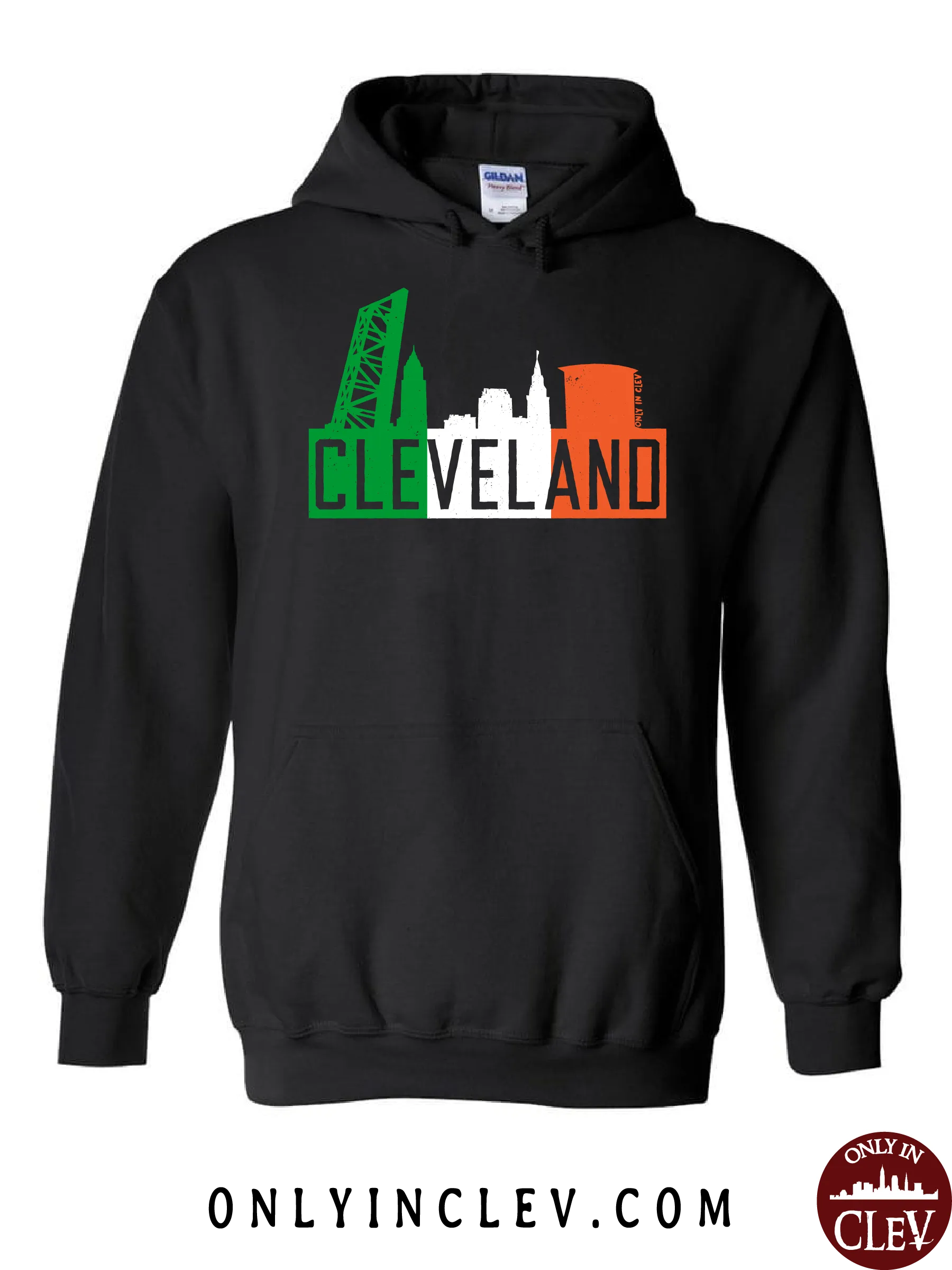 "Cleveland Irish Flats Skyline" design on Black