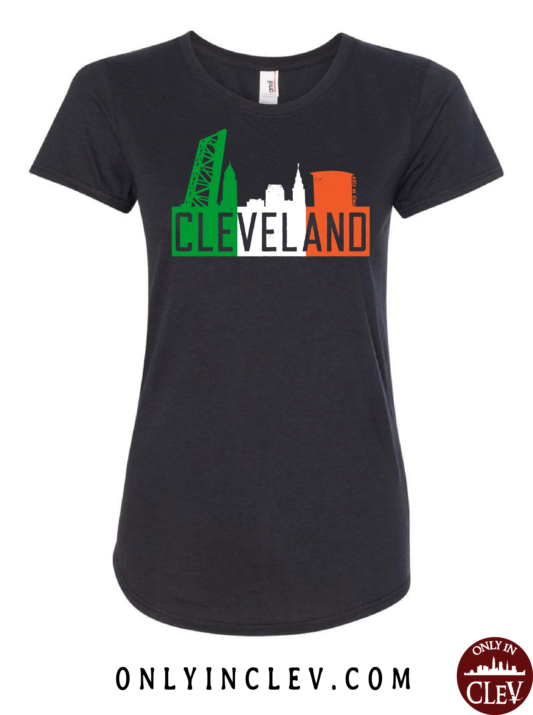 "Cleveland Irish Flats Skyline" design on Black