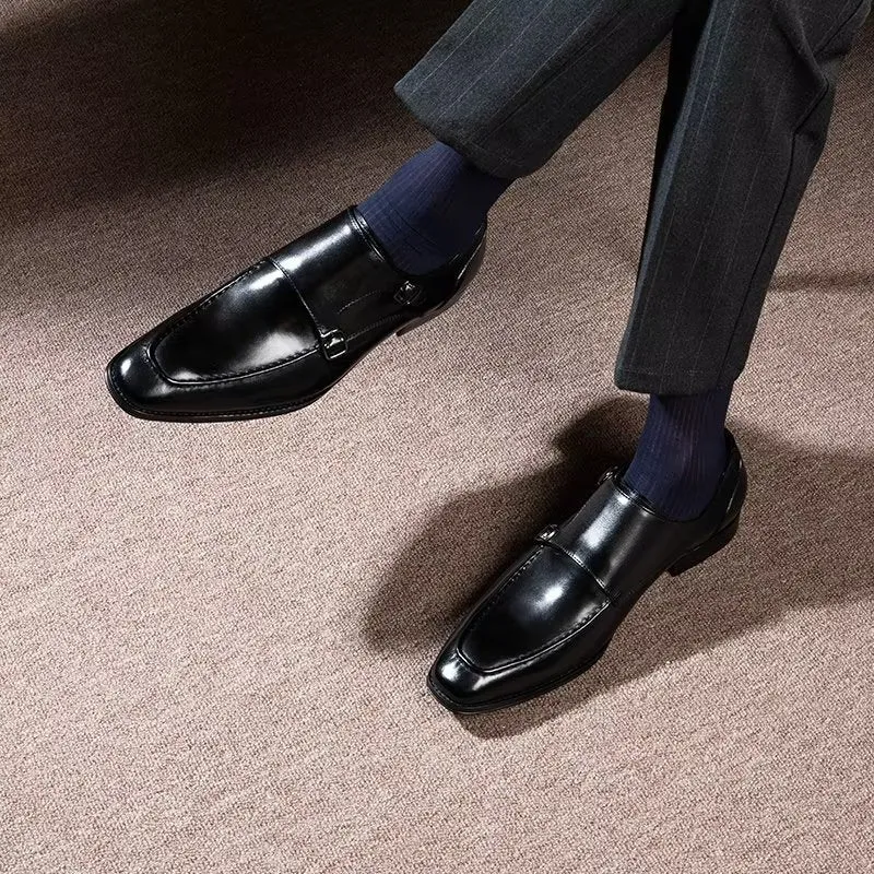 Refined Cow Leather Slip-On Monkstraps