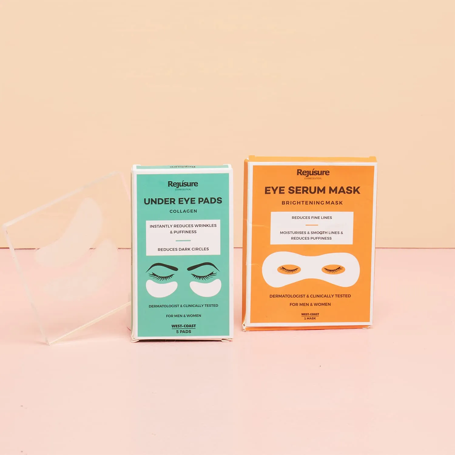 Rejusure Eye Serum Mask and Under Eye Pads Combo | Reduces Fine Lines, Dark Circles & Puffy Eyes | For Men & Women (Eye Brightening Serum Mask – 1 Mask   Under Eye Pads Collagen – 5 Pads)