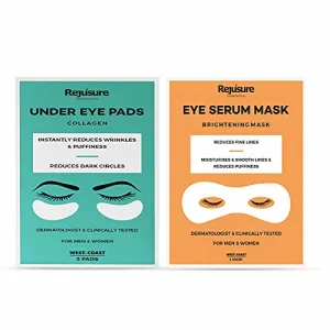 Rejusure Eye Serum Mask and Under Eye Pads Combo | Reduces Fine Lines, Dark Circles & Puffy Eyes | For Men & Women (Eye Brightening Serum Mask – 1 Mask   Under Eye Pads Collagen – 5 Pads)