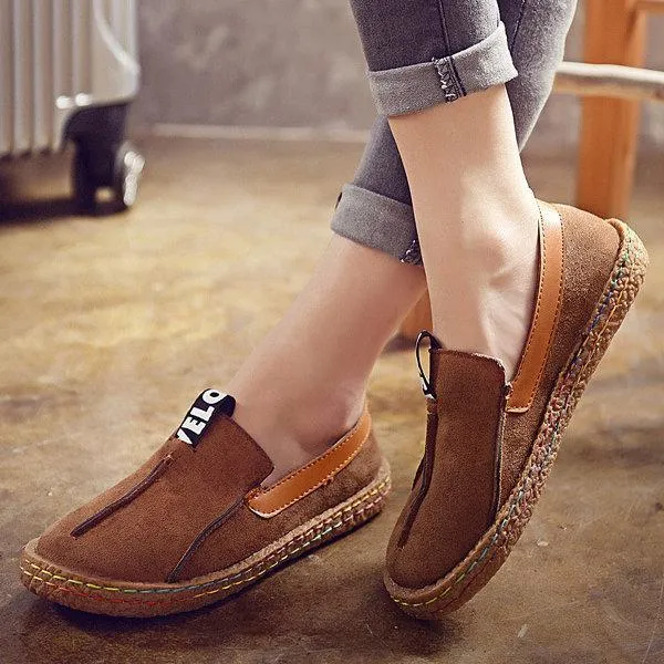 Suede Pure Color Slip On Stitching Flat Soft Shoes For Women