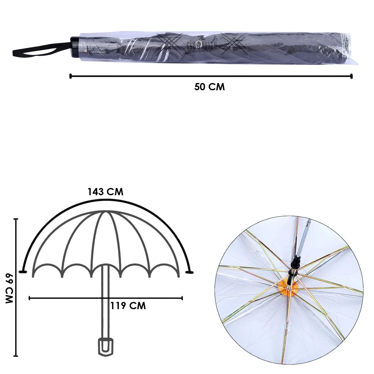 THE CLOWNFISH Umbrella Drizzle Series 2- Fold Auto Open Waterproof Pongee Umbrellas For Men and Women (Stripes Design-Charcoal Black)