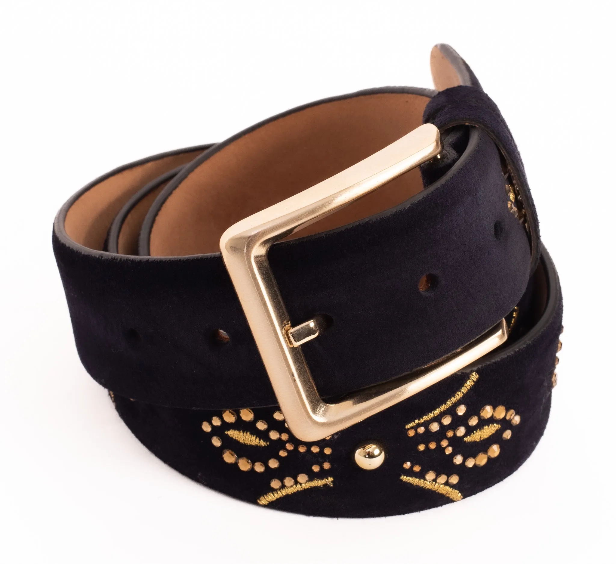 The Lazio Navy Blue Suede Leather Belt