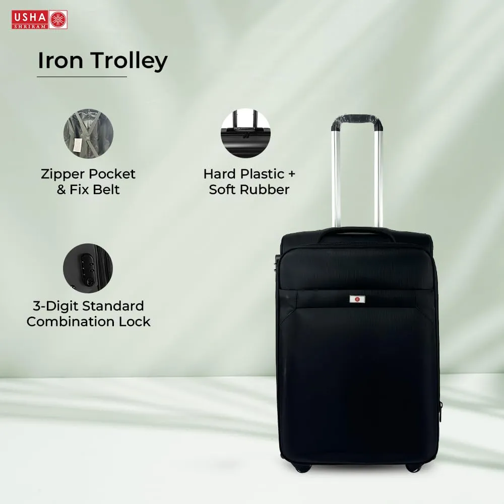 USHA SHRIRAM Fabric Luggage Bag Set of 3 (20 Inch, 24 Inch, 28 Inch) |Trolley Suitcase for Travel | Travel Luggage for Men Women |360 Degree Wheel | Travel Bags for Luggage Trolley Suitcase (Black)