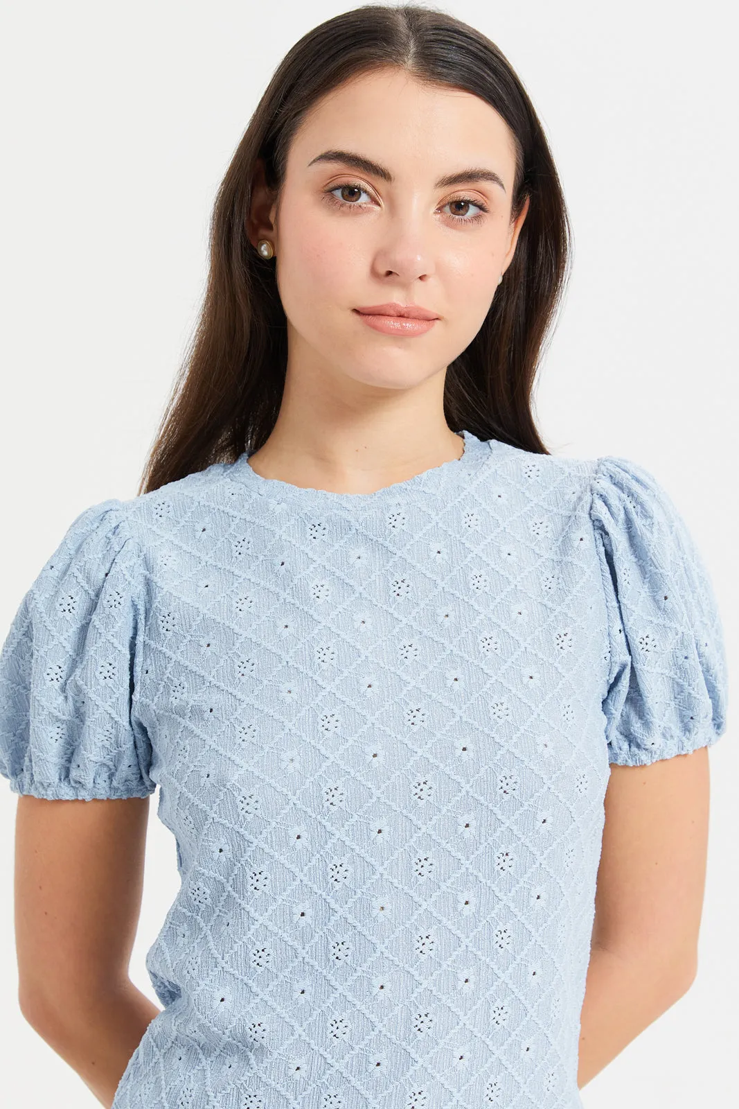 Women Blue Lace Top