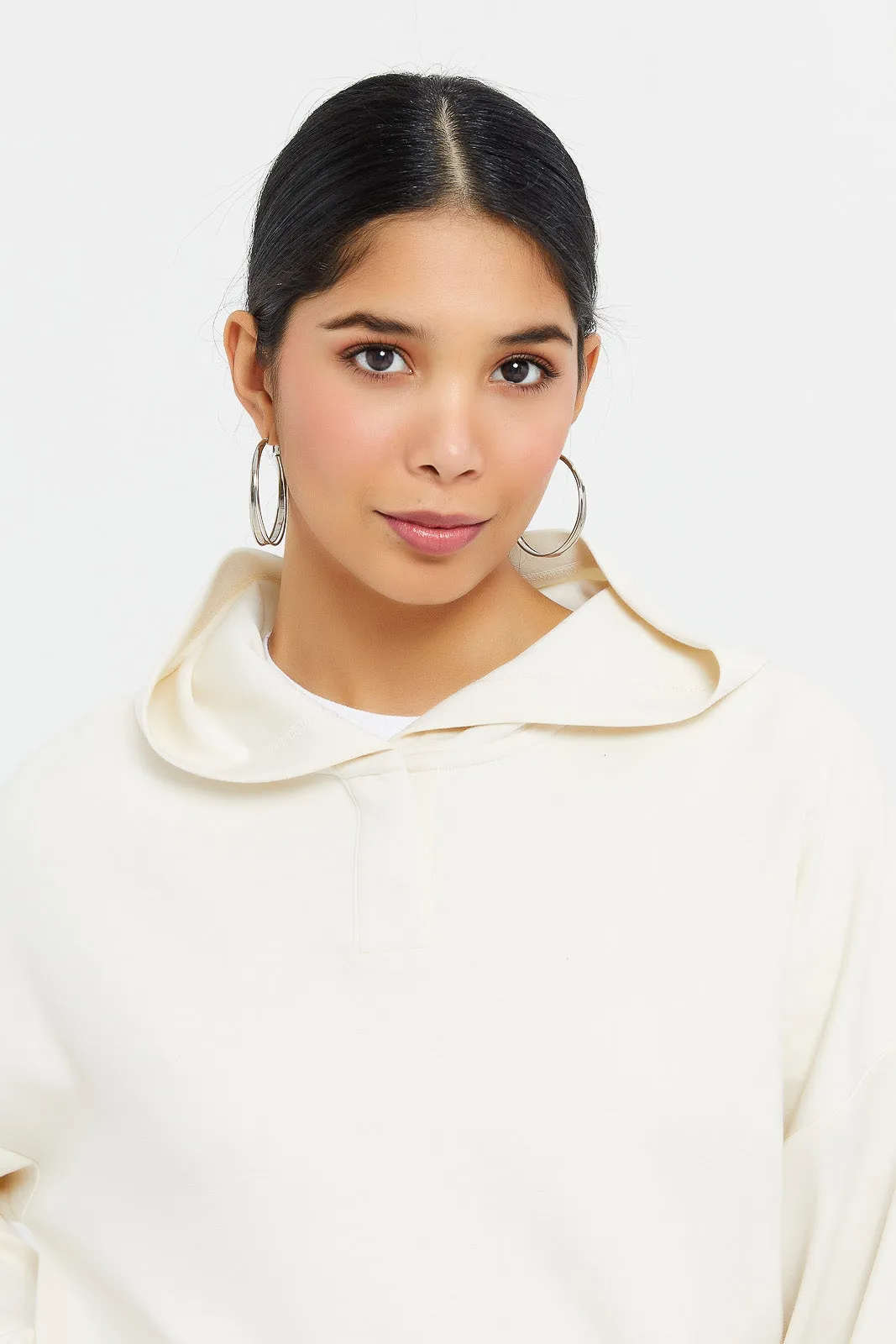 Women Ivory Adjustable Hoodie Sweatshirt