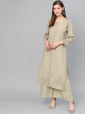 Women Olive Green Embroidered Kurta Set