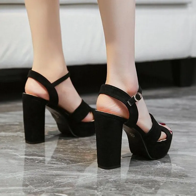 Women Sandals Thick High Heels Peep Toe Platform Ladies Summer Shoes Buckle Strap Pumps Female Footwear Casual Woman Shoe