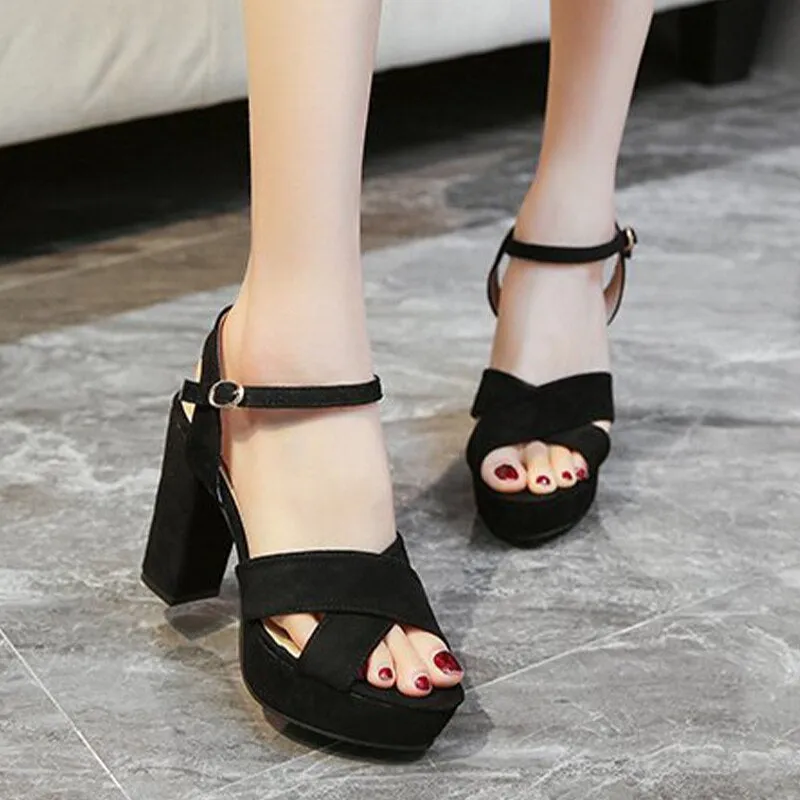 Women Sandals Thick High Heels Peep Toe Platform Ladies Summer Shoes Buckle Strap Pumps Female Footwear Casual Woman Shoe